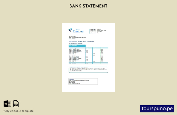 listo para imprimir plantilla de excel de extracto bancario del Banco Ficohsa de